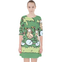 Ostrich Jungle Monkey Plants Quarter Sleeve Pocket Dress by Bajindul