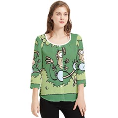 Ostrich Jungle Monkey Plants Chiffon Quarter Sleeve Blouse by Bajindul