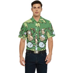 Ostrich Jungle Monkey Plants Men s Short Sleeve Pocket Shirt  by Bajindul