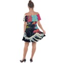 Retro Wave Kaiju Godzilla Japanese Pop Art Style Off Shoulder Velour Dress View2
