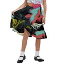 Retro Wave Kaiju Godzilla Japanese Pop Art Style Kids  Ruffle Flared Wrap Midi Skirt View1