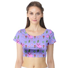 Flower Pink Pig Piggy Seamless Short Sleeve Crop Top by Ravend
