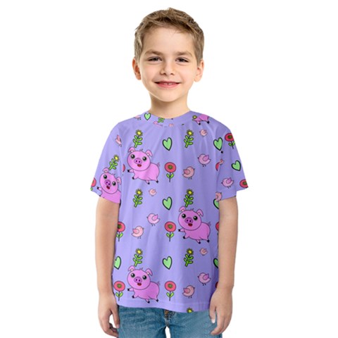 Flower Pink Pig Piggy Seamless Kids  Sport Mesh T-shirt by Ravend