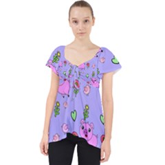 Flower Pink Pig Piggy Seamless Lace Front Dolly Top by Ravend