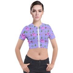 Flower Pink Pig Piggy Seamless Short Sleeve Cropped Jacket by Ravend
