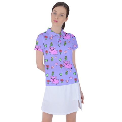Flower Pink Pig Piggy Seamless Women s Polo T-shirt by Ravend