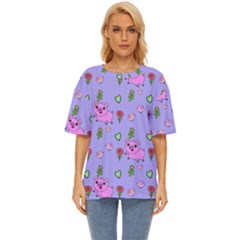 Flower Pink Pig Piggy Seamless Oversized Basic T-shirt by Ravend