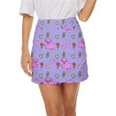 Flower Pink Pig Piggy Seamless Mini Front Wrap Skirt by Ravend