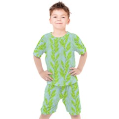 Background Leaves Branch Seamless Kids  T-shirt And Shorts Set by Ravend