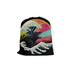 Retro Wave Kaiju Godzilla Japanese Pop Art Style Drawstring Pouch (medium) by Modalart