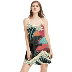Retro Wave Kaiju Godzilla Japanese Pop Art Style Summer Frill Dress by Modalart