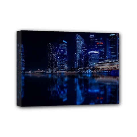 Illuminated Cityscape Against Blue Sky At Night Mini Canvas 7  X 5  (stretched) by Modalart