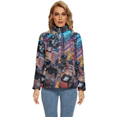 Aerial Photo Of Cityscape At Night Women s Puffer Bubble Jacket Coat by Modalart