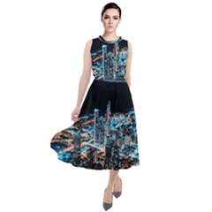 Aerial Photography Of Lighted High Rise Buildings Round Neck Boho Dress by Modalart
