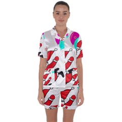 Nicholas Santa Claus Balloons Stars Satin Short Sleeve Pajamas Set by Ndabl3x