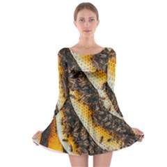 Yellow And Black Bees On Brown And Black Long Sleeve Skater Dress by Ndabl3x