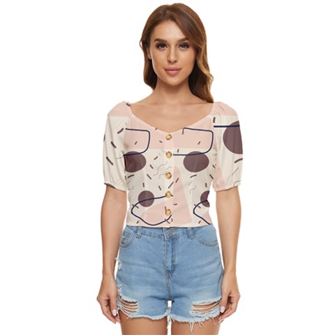 Doodles Abstract Boho Art Button Up Blouse by Grandong