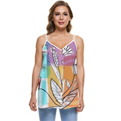 Flower Leaves Foliage Grass Doodle Casual Spaghetti Strap Chiffon Top by Grandong