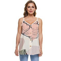 Abstract Flower Leaves Pattern Casual Spaghetti Strap Chiffon Top by Grandong