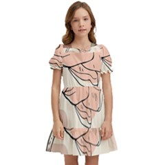 Abstract Flower Leaves Pattern Kids  Puff Sleeved Dress by Grandong