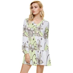 Flowers Bird Floral Floral Design Tiered Long Sleeve Mini Dress by Grandong