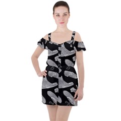 Pattern Shiny Shoes Ruffle Cut Out Chiffon Playsuit by Ndabl3x