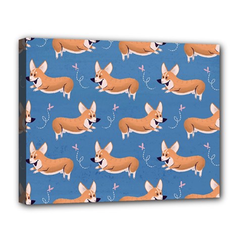 Corgi Patterns Canvas 14  X 11  (stretched) by Ndabl3x