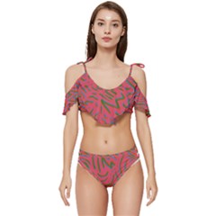 Pattern Saying Wavy Ruffle Edge Tie Up Bikini Set	 by Ndabl3x