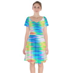 Wave Rainbow Bright Texture Short Sleeve Bardot Dress by Sarkoni