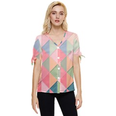 Background Geometric Triangle Bow Sleeve Button Up Top by Sarkoni