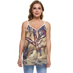 Tree Forest Woods Nature Landscape Casual Spaghetti Strap Chiffon Top by Sarkoni