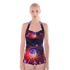 Physics Quantum Physics Particles Boyleg Halter Swimsuit  by Sarkoni