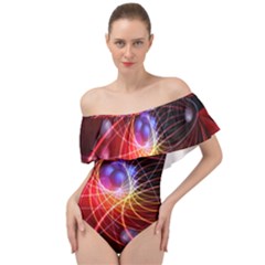 Physics Quantum Physics Particles Off Shoulder Velour Bodysuit  by Sarkoni