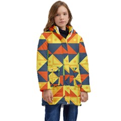Background Geometric Color Kids  Hooded Longline Puffer Jacket by Sarkoni