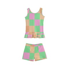 Checkerboard Pastel Squares Kids  Boyleg Swimsuit by Grandong