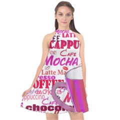 Coffee Cup Lettering Coffee Cup Halter Neckline Chiffon Dress  by Amaryn4rt