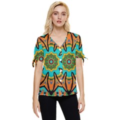 Color Abstract Pattern Structure Bow Sleeve Button Up Top by Amaryn4rt