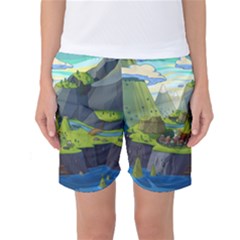 Cartoon Network Mountains Landscapes Seas Illustrations Adventure Time Rivers Women s Basketball Shorts by Sarkoni