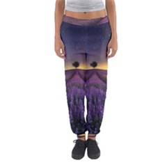 Bed Of Purple Petaled Flowers Photography Landscape Nature Women s Jogger Sweatpants by Sarkoni