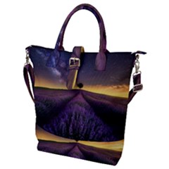 Bed Of Purple Petaled Flowers Photography Landscape Nature Buckle Top Tote Bag by Sarkoni