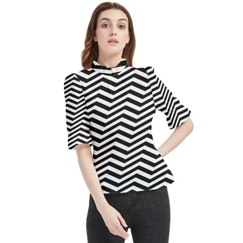 Zigzag Chevron Pattern Frill Neck Blouse by Dutashop