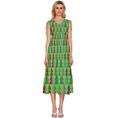 Christmas Background Paper V-neck Drawstring Shoulder Sleeveless Maxi Dress by Modalart