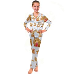 Gingerbread Food Snack Seasonal Kids  Satin Long Sleeve Pajamas Set by Modalart