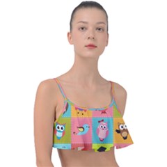 Owls Pattern Abstract Art Desenho Vector Cartoon Frill Bikini Top by Bedest