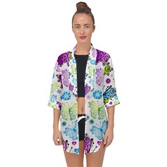 Butterflies Abstract Background Colorful Desenho Vector Open Front Chiffon Kimono by Bedest