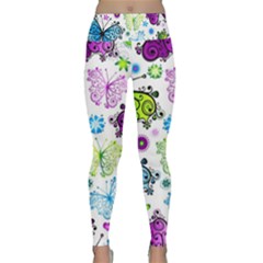 Butterflies Abstract Background Colorful Desenho Vector Lightweight Velour Classic Yoga Leggings by Bedest
