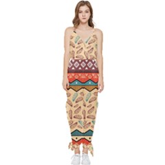 Ethnic-tribal-pattern-background Sleeveless Tie Ankle Chiffon Jumpsuit by Apen