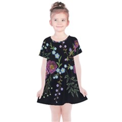 Embroidery Trend Floral Pattern Small Branches Herb Rose Kids  Simple Cotton Dress by Ndabl3x