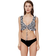 Soft Pattern Repeat Monochrome Low Cut Ruffle Edge Bikini Top by Ravend
