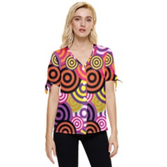 Abstract Circles Background Retro Bow Sleeve Button Up Top by Ravend